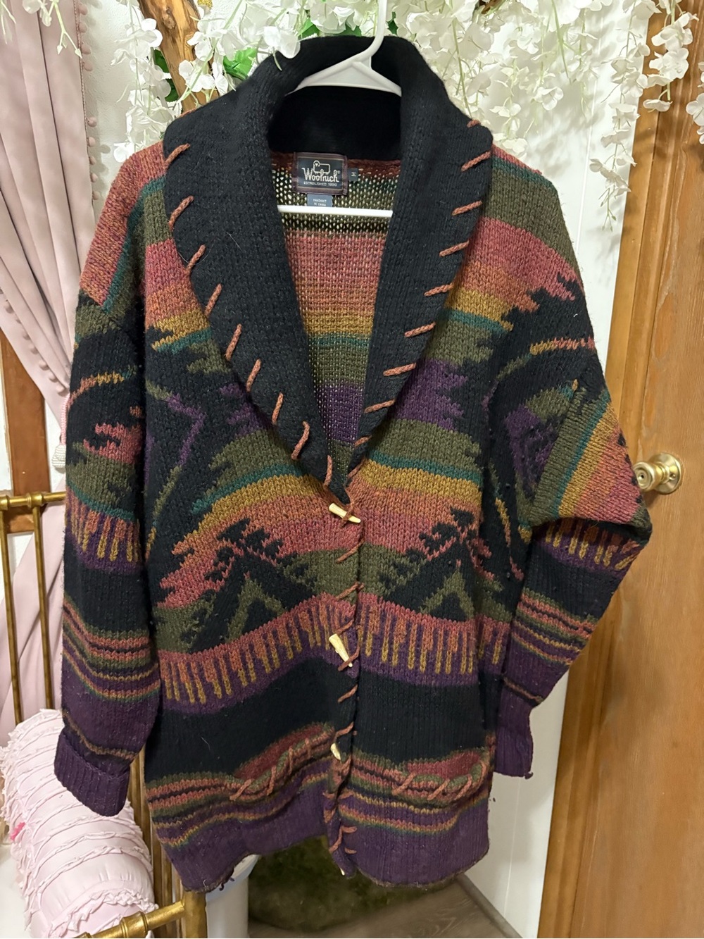 Woolrich vintage Black Multi Southwestern Shawl Collar Cardigan
